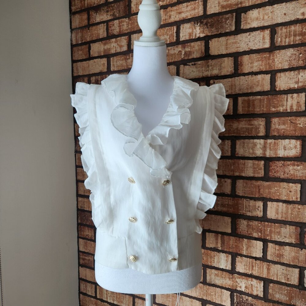 Karl Lagerfeld Special Capsule Ruffle Front Double Breasted White Vest Small